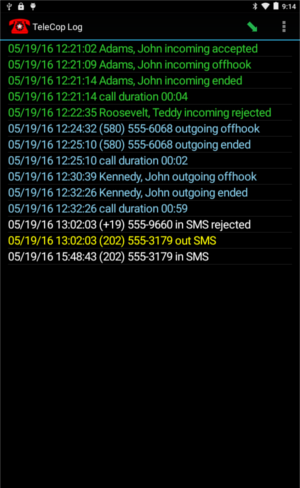 FreneTec TeleCop Log Screen